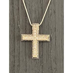 925 Sterling Silver Cross Pendant Necklace 16” Rhinestones Italy Thailand Marked